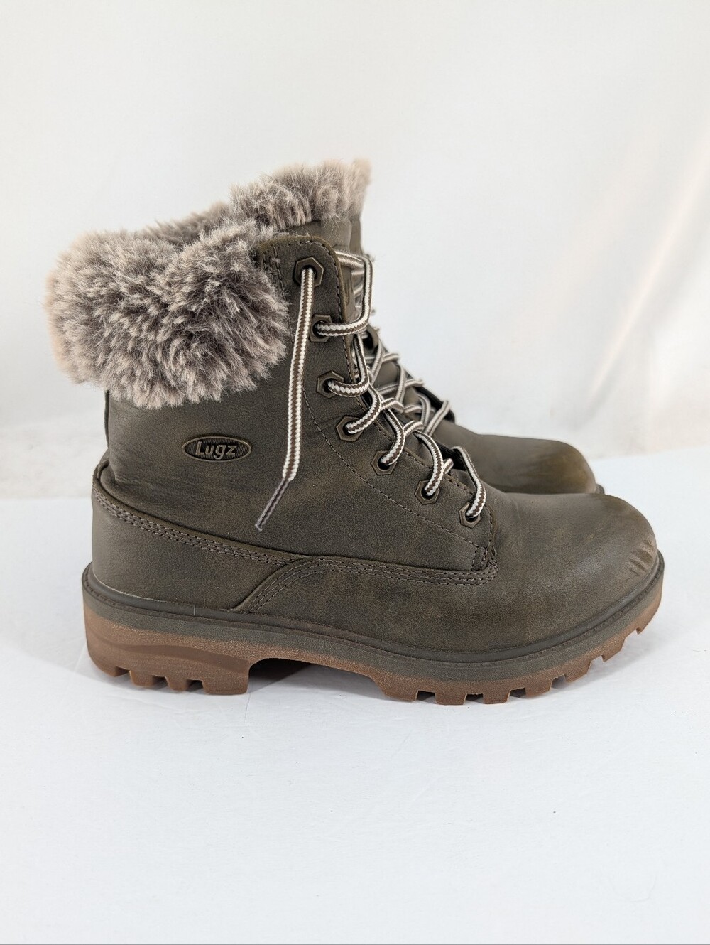 Lugz Women's Empire Hi Fur 6 Inch Olive Green Lace-Up Boots Size 8